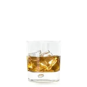 Glass of whiskey with ice, demonstrating alcohol's role in increasing triglyceride levels and contributing to blood lipid imbalance.